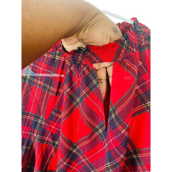 NWT Cato Plaid Flutter Long Sleeve Mock Neck Blouse Top Red Holiday 14-16 - Picture 5 of 6